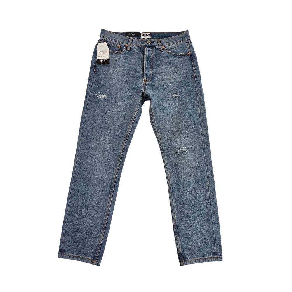 Umgee High Rise Straight Leg Distressed Denim Jeans Medium Wash Size 30 Blue NWT